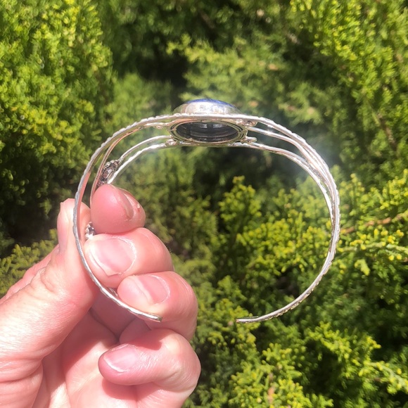 Sterling Silver Polished Blue Lapis Cabochon Cuff Bracelet - Picture 5 of 6